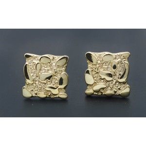 Real 10K Solid Yellow Gold 10mm Nugget Square Cut Stud Earrings 3.1gr